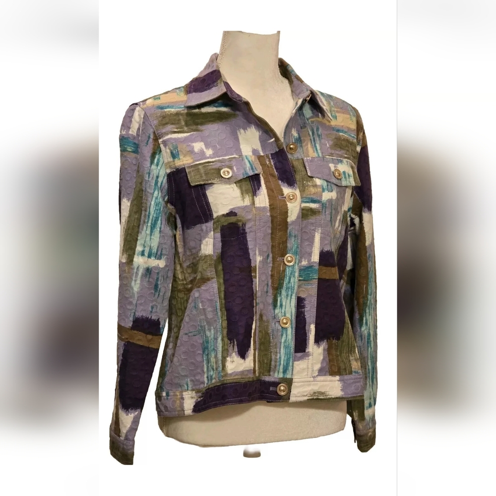 Drapers & Damons Exotic Brushstroke Jacket 100% Cotton Sz MP Artsy Colorful